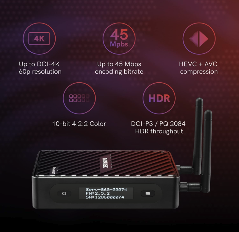 Teradek Serv 4K (2024) HDR Production Streaming Solution, Stream Locally or to The Cloud up to 4Kp60, 4:2:2 10-bit Color, SDI/HDM, HEVC/AVC Compression, Up to 45Mbps